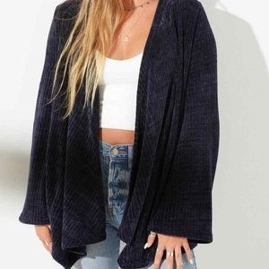 BB Dakota Chenille Of Fortune Jacket Cardigan Sz Large in Midnight Blue